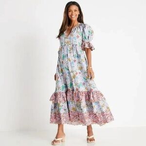 Celia B NWT Brenda Floral Cotton Cottagecore Floral Ruffle Scalloped Hem Dress L